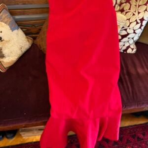 Long strapless red dress flare at the bottom